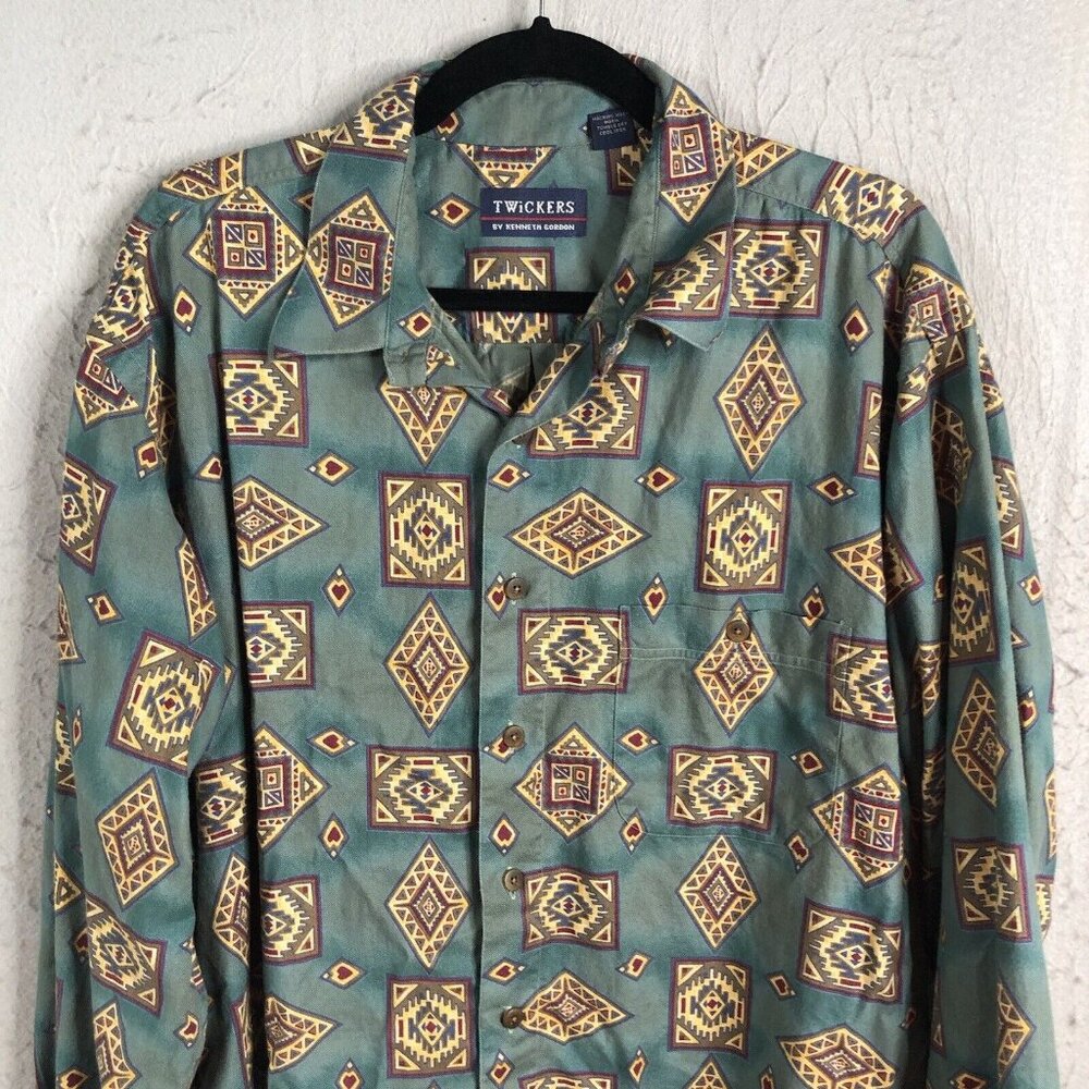 Vintage Western Shirt Mens Extra Large Green Aztec Indian Southwestern Cotton US - Picture 2 of 16